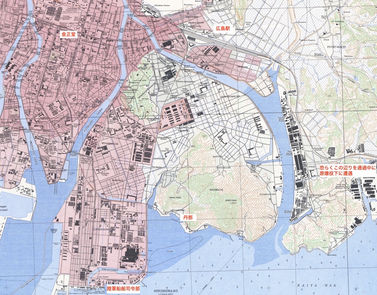 『Hiroshima City Map 1945』の一部に追記